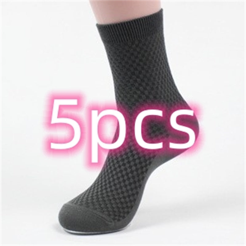 Bamboo Fiber Cotton Mid-calf Men Socks Double Needle Dark Flower Small Plaid Business Zhuji Socks