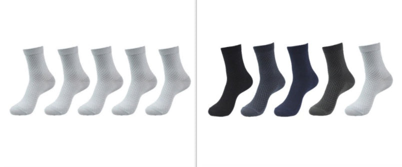 5 Pairs Bamboo Fiber Socks Men's Mid-calf Breathable Socks Business Men's Socks Solid Color