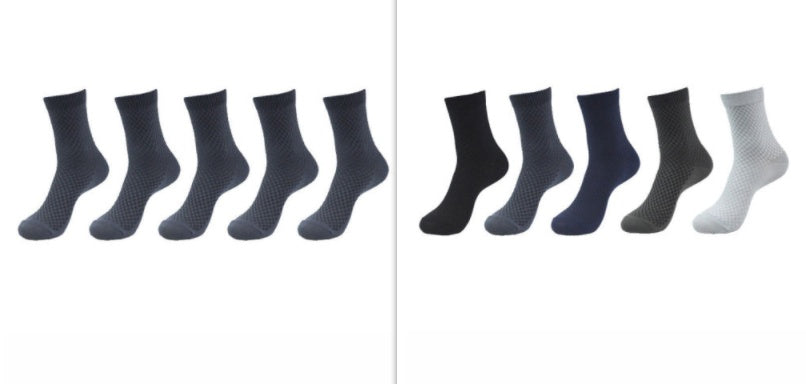 5 Pairs Bamboo Fiber Socks Men's Mid-calf Breathable Socks Business Men's Socks Solid Color