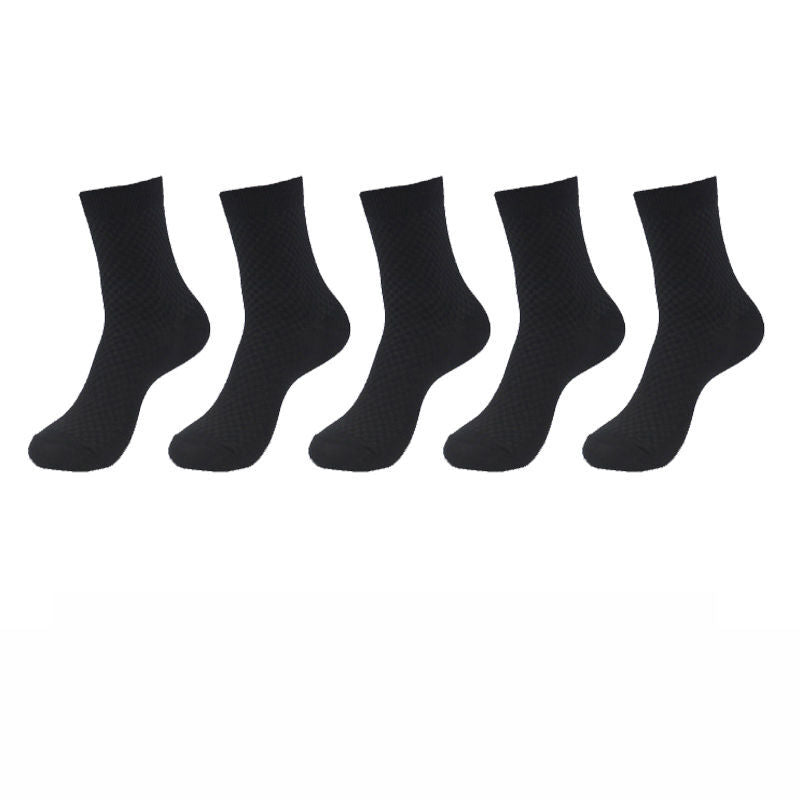 5 Pairs Bamboo Fiber Socks Men's Mid-calf Breathable Socks Business Men's Socks Solid Color