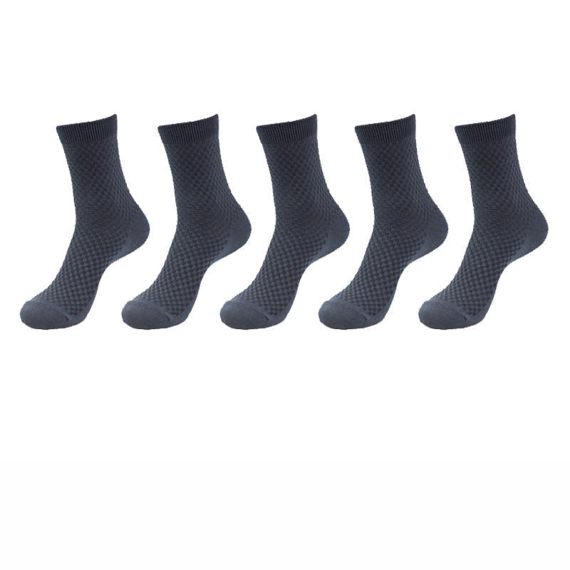 5 Pairs Bamboo Fiber Socks Men's Mid-calf Breathable Socks Business Men's Socks Solid Color