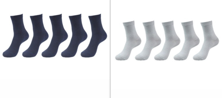 5 Pairs Bamboo Fiber Socks Men's Mid-calf Breathable Socks Business Men's Socks Solid Color