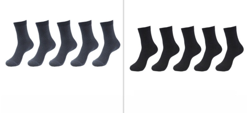 5 Pairs Bamboo Fiber Socks Men's Mid-calf Breathable Socks Business Men's Socks Solid Color