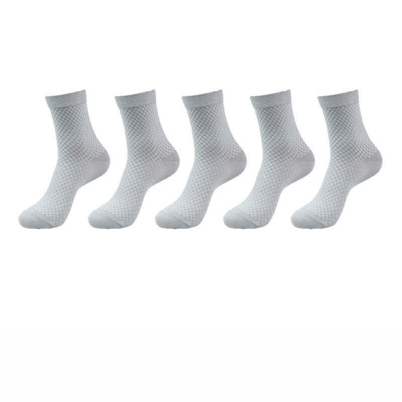 5 Pairs Bamboo Fiber Socks Men's Mid-calf Breathable Socks Business Men's Socks Solid Color