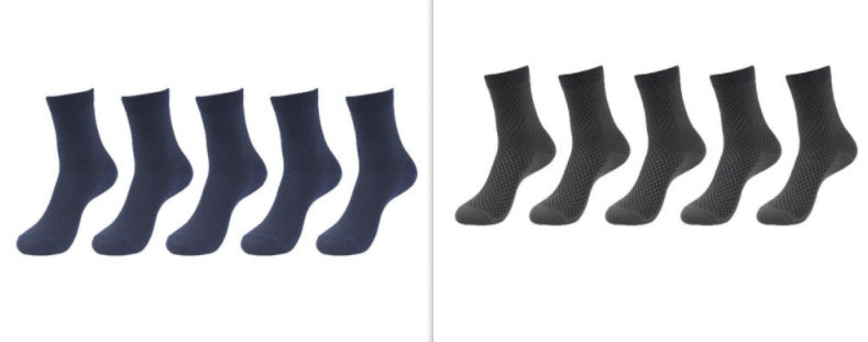 5 Pairs Bamboo Fiber Socks Men's Mid-calf Breathable Socks Business Men's Socks Solid Color