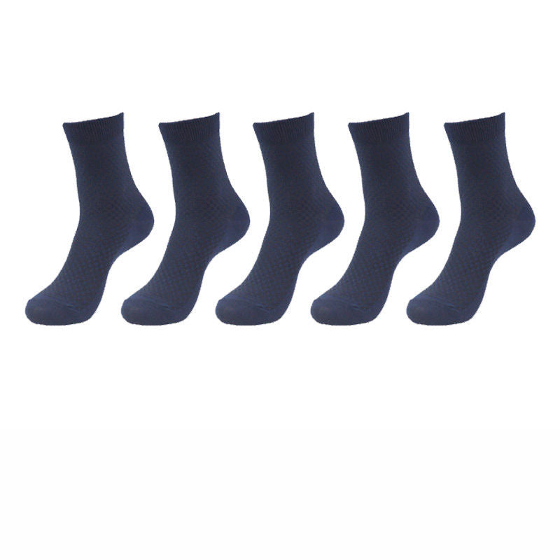 5 Pairs Bamboo Fiber Socks Men's Mid-calf Breathable Socks Business Men's Socks Solid Color