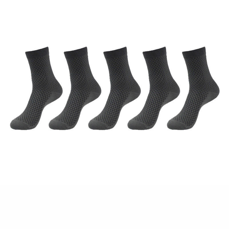 5 Pairs Bamboo Fiber Socks Men's Mid-calf Breathable Socks Business Men's Socks Solid Color