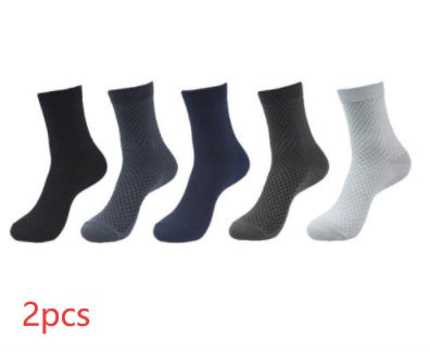 5 Pairs Bamboo Fiber Socks Men's Mid-calf Breathable Socks Business Men's Socks Solid Color