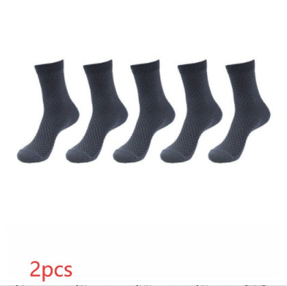 5 Pairs Bamboo Fiber Socks Men's Mid-calf Breathable Socks Business Men's Socks Solid Color