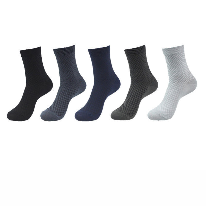 5 Pairs Bamboo Fiber Socks Men's Mid-calf Breathable Socks Business Men's Socks Solid Color